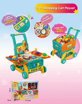 2 in 1 kids shopping cart play set Home Supermarket Shopping Trolley Toy Pretend Play Toy with light and music